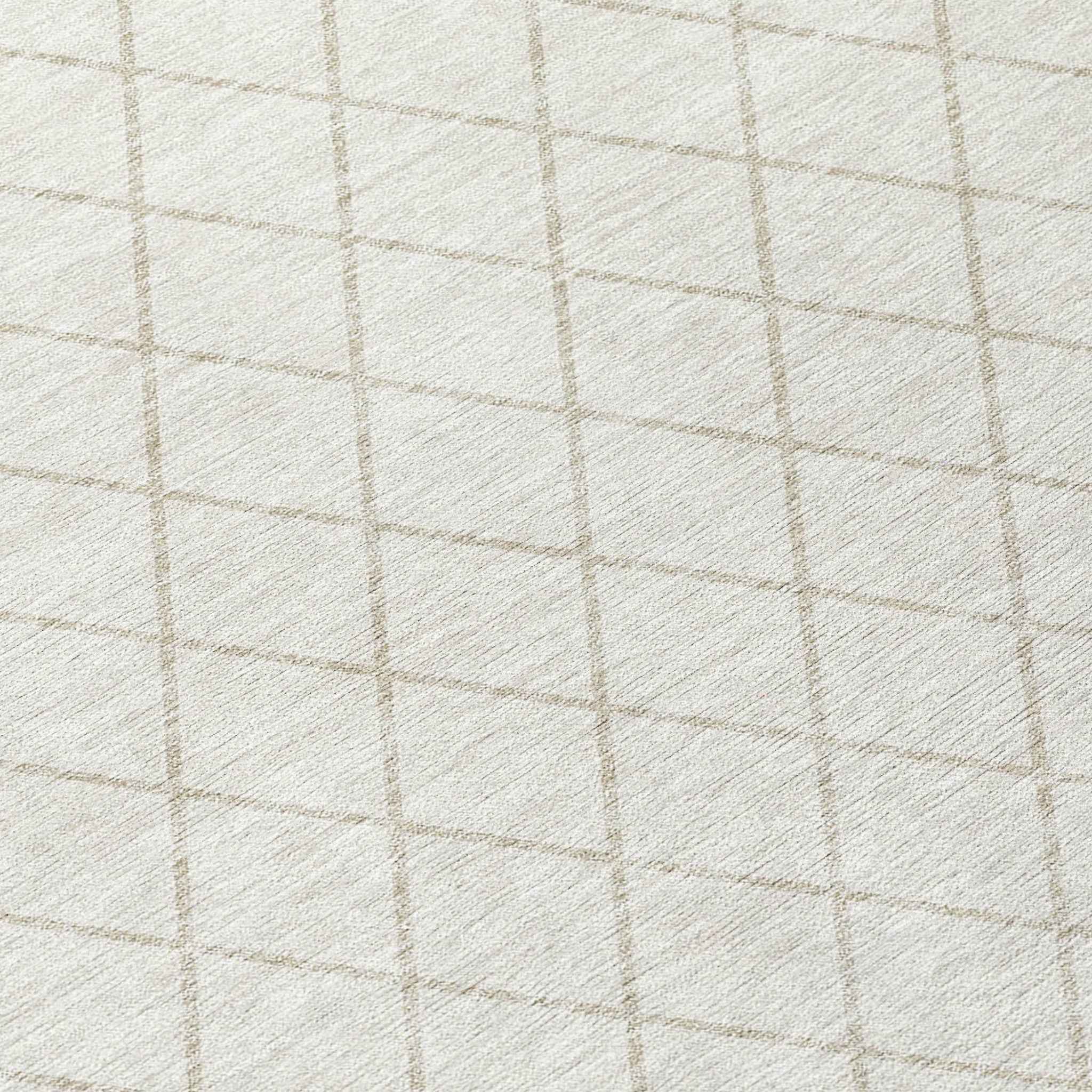 3' X 5' Ivory And Beige Geometric Washable Indoor Outdoor Area Rug