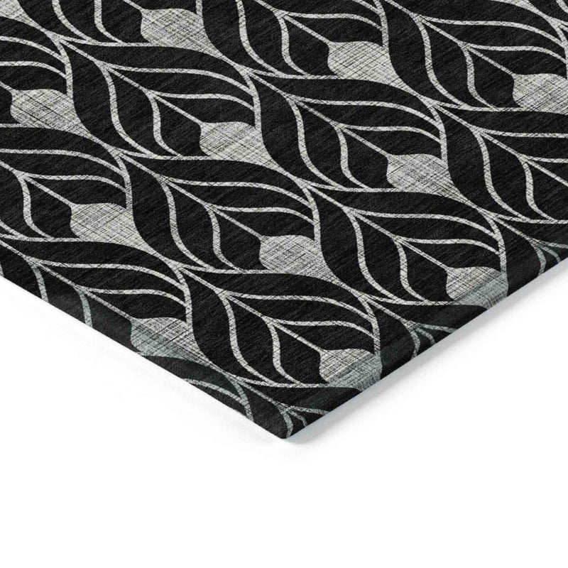 10' X 14' Black And Ivory Geometric Washable Indoor Outdoor Area Rug