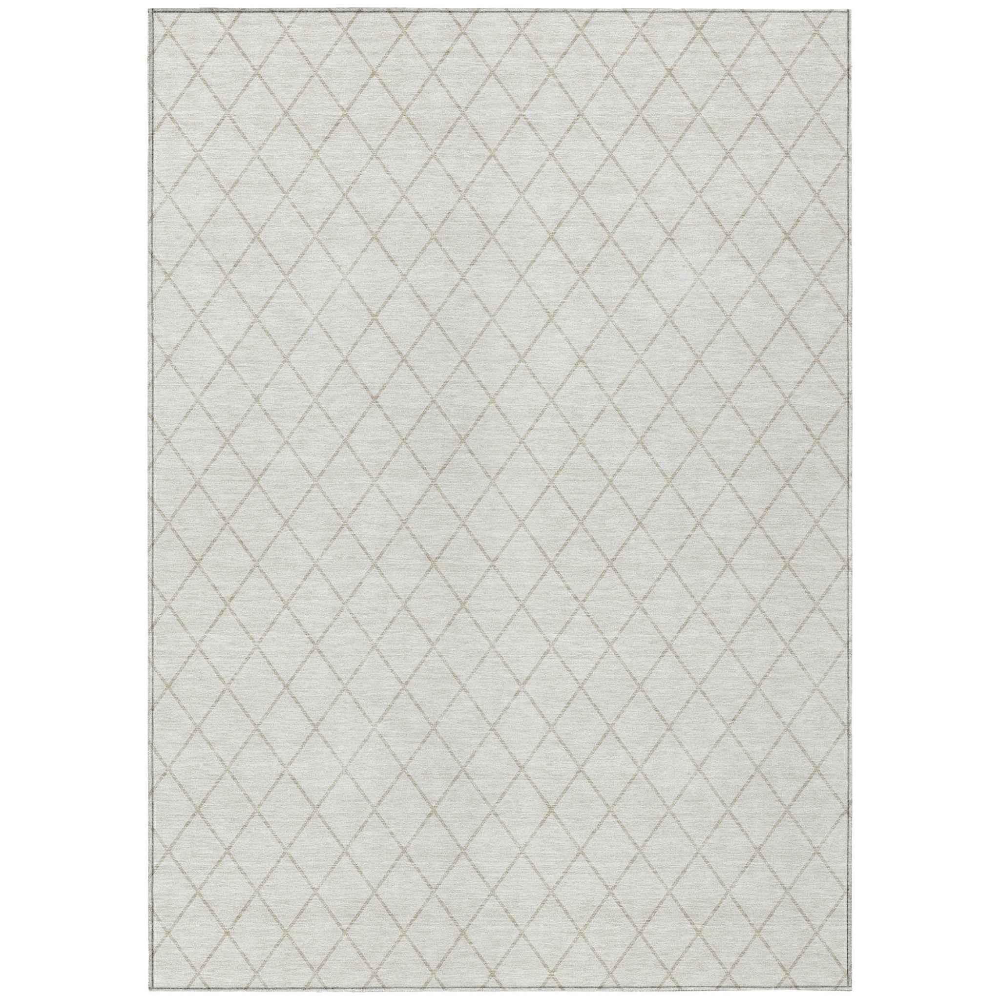 3' X 5' Ivory And Beige Geometric Washable Indoor Outdoor Area Rug