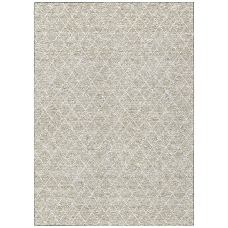 3' X 5' Beige And Ivory Geometric Washable Indoor Outdoor Area Rug