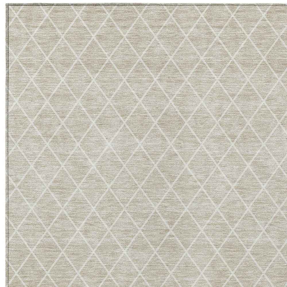 3' X 5' Beige And Ivory Geometric Washable Indoor Outdoor Area Rug