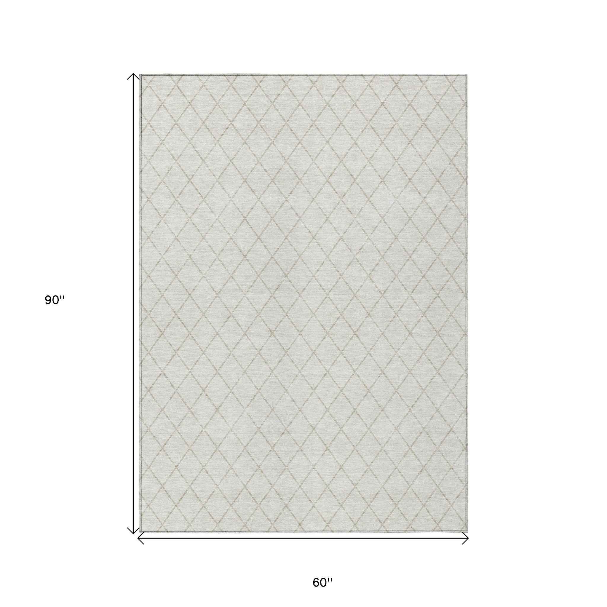 5' X 8' Ivory And Beige Geometric Washable Indoor Outdoor Area Rug
