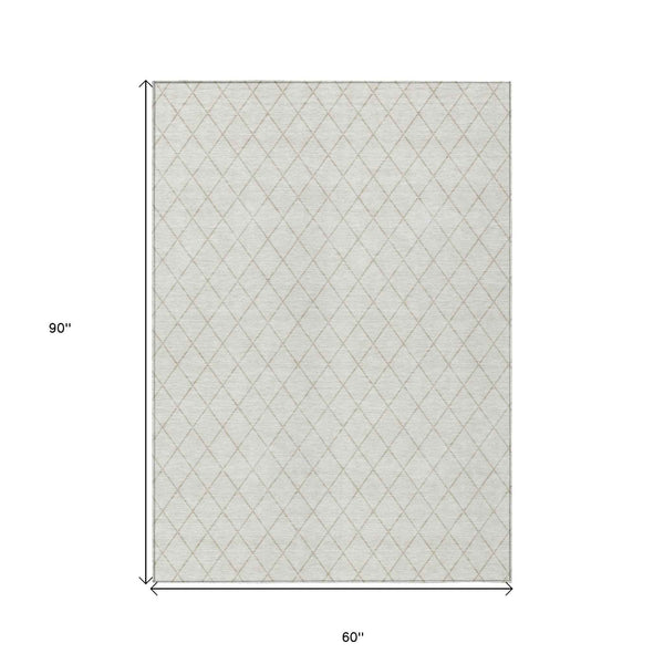 5' X 8' Ivory And Beige Geometric Washable Indoor Outdoor Area Rug