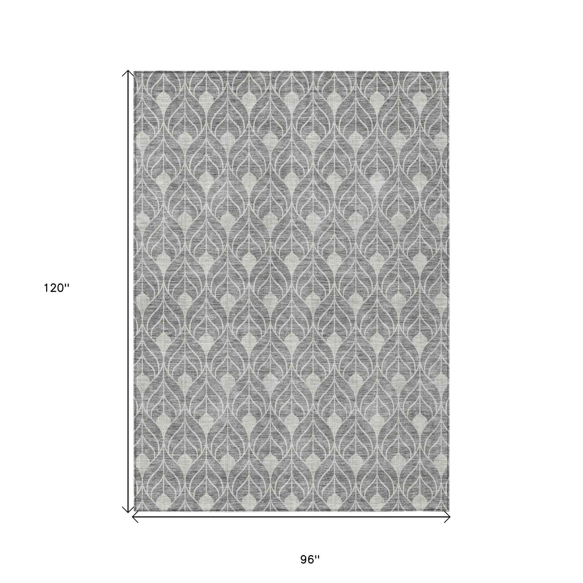 8' X 10' Gray And Light Gray Geometric Washable Indoor Outdoor Area Rug