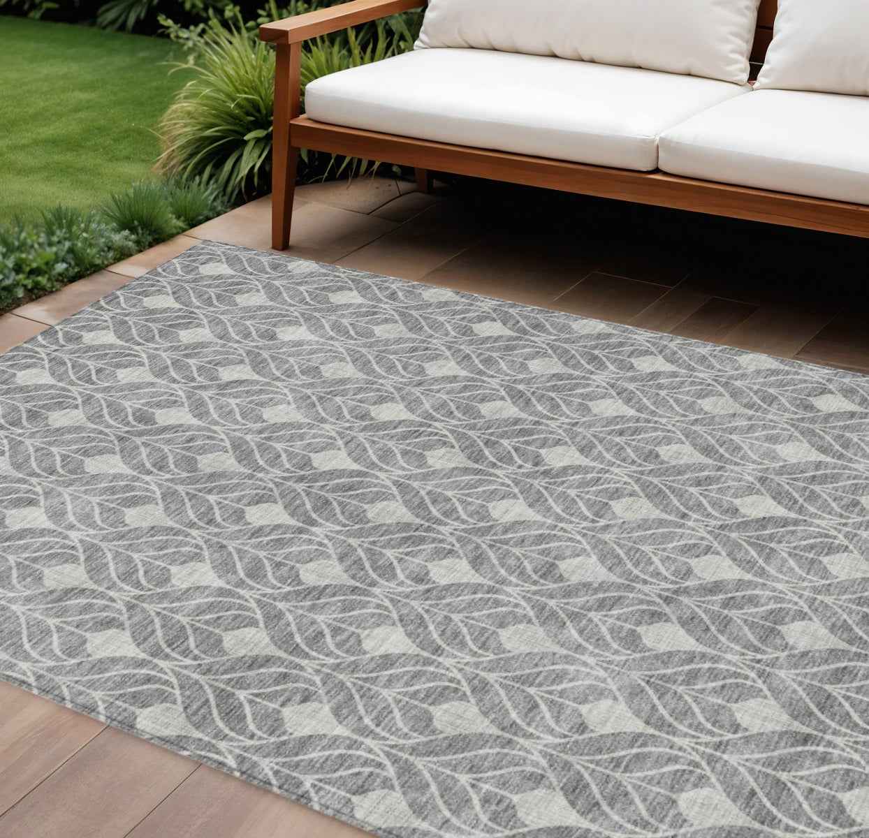 8' X 10' Gray And Light Gray Geometric Washable Indoor Outdoor Area Rug