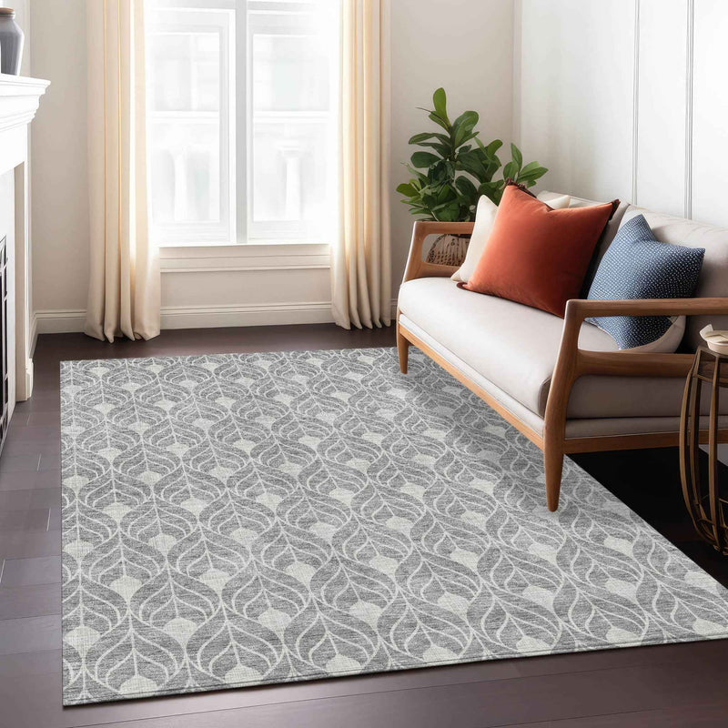 8' X 10' Gray And Light Gray Geometric Washable Indoor Outdoor Area Rug