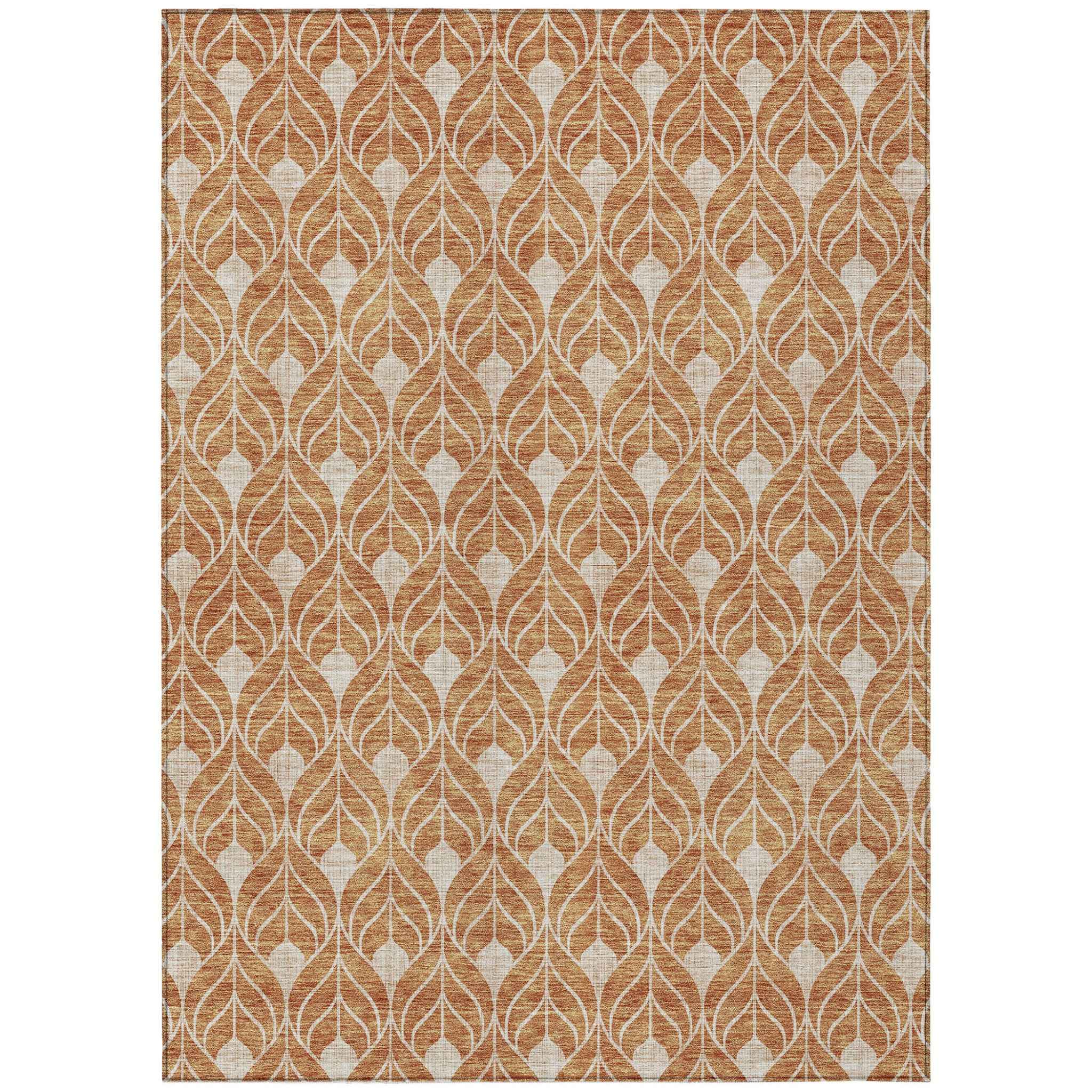 10' X 14' Copper And Beige Geometric Washable Indoor Outdoor Area Rug