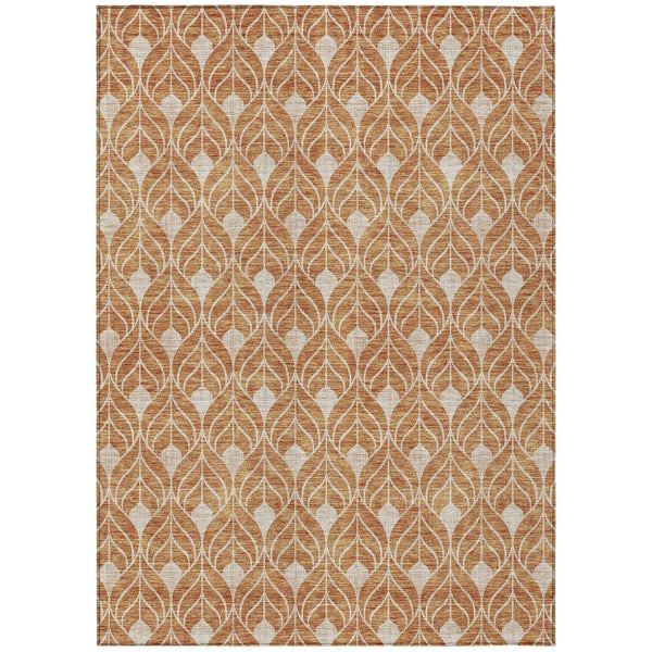 10' X 14' Copper And Beige Geometric Washable Indoor Outdoor Area Rug