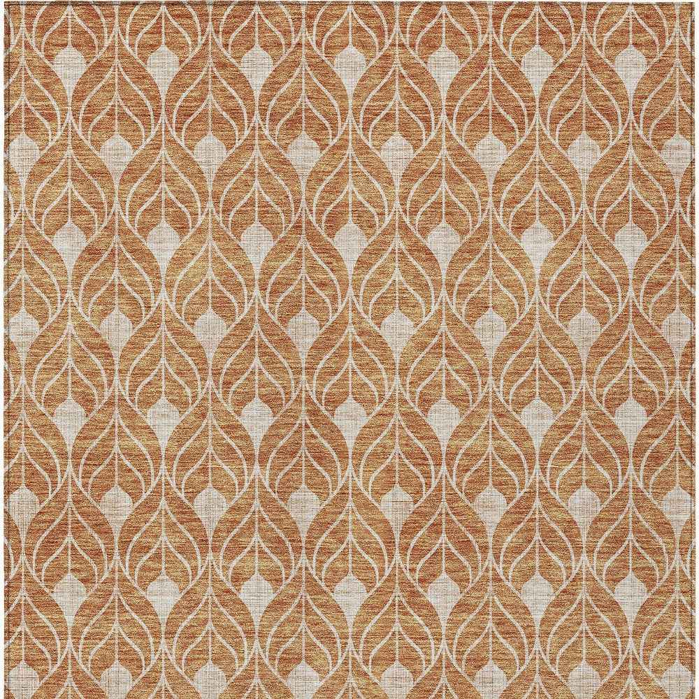 10' X 14' Copper And Beige Geometric Washable Indoor Outdoor Area Rug