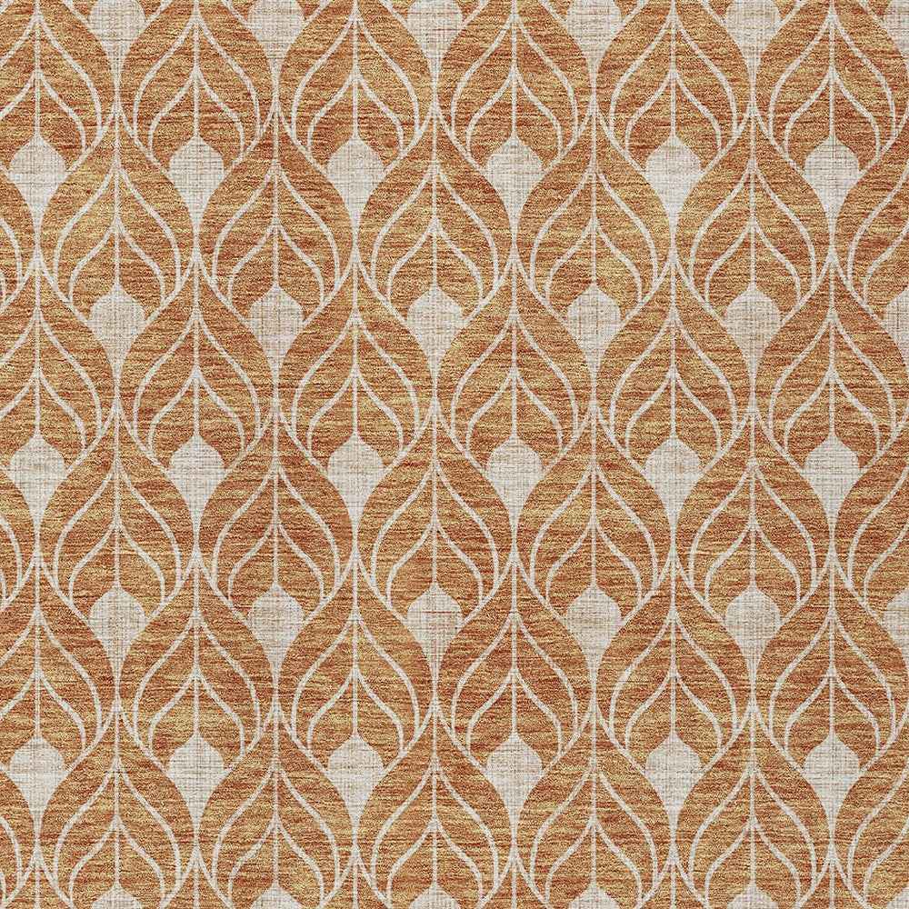 10' X 14' Copper And Beige Geometric Washable Indoor Outdoor Area Rug