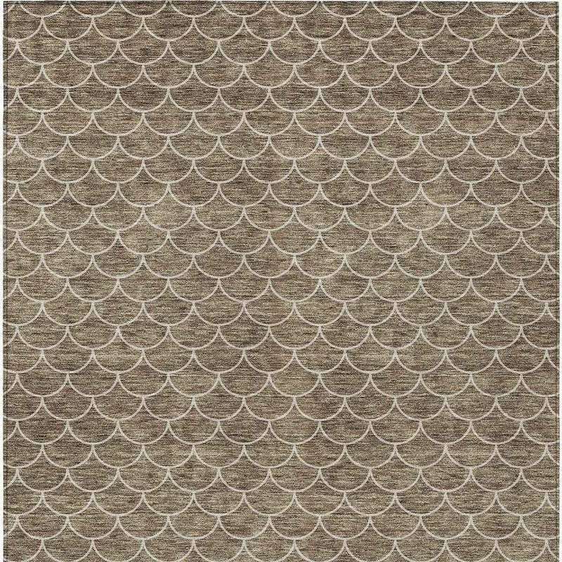 8' X 10' Brown And Beige Geometric Washable Indoor Outdoor Area Rug