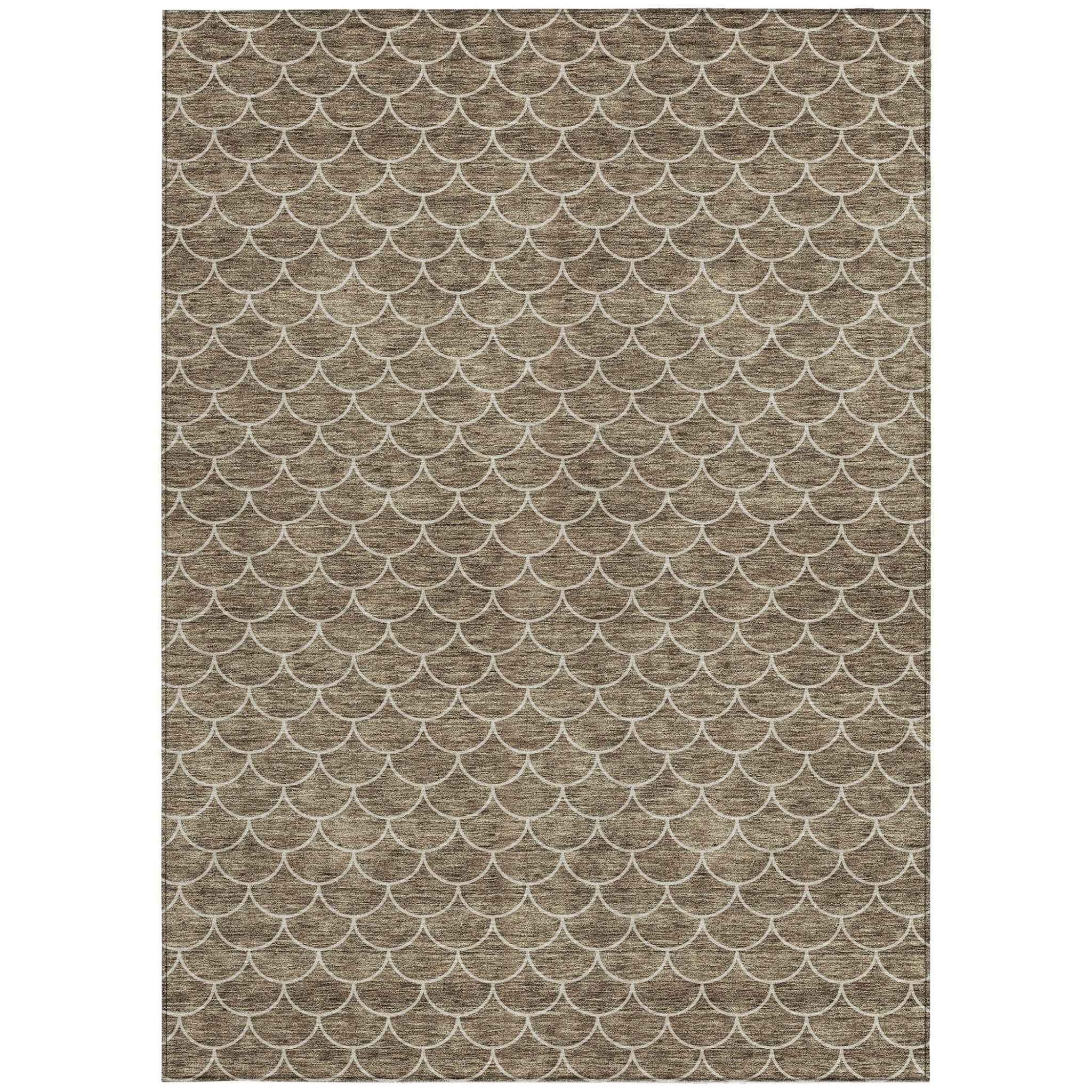 8' X 10' Brown And Beige Geometric Washable Indoor Outdoor Area Rug