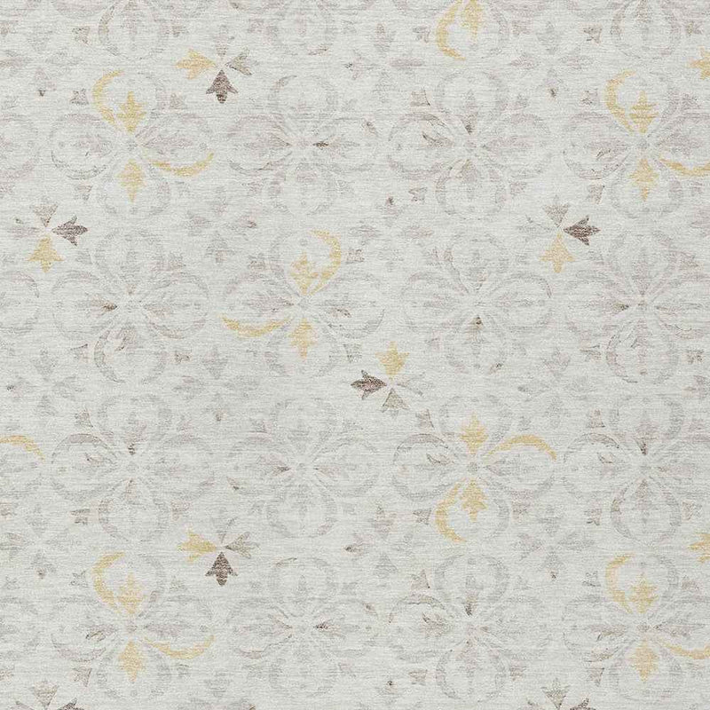9' X 12' Ivory Gray And Gold Floral Washable Indoor Outdoor Area Rug