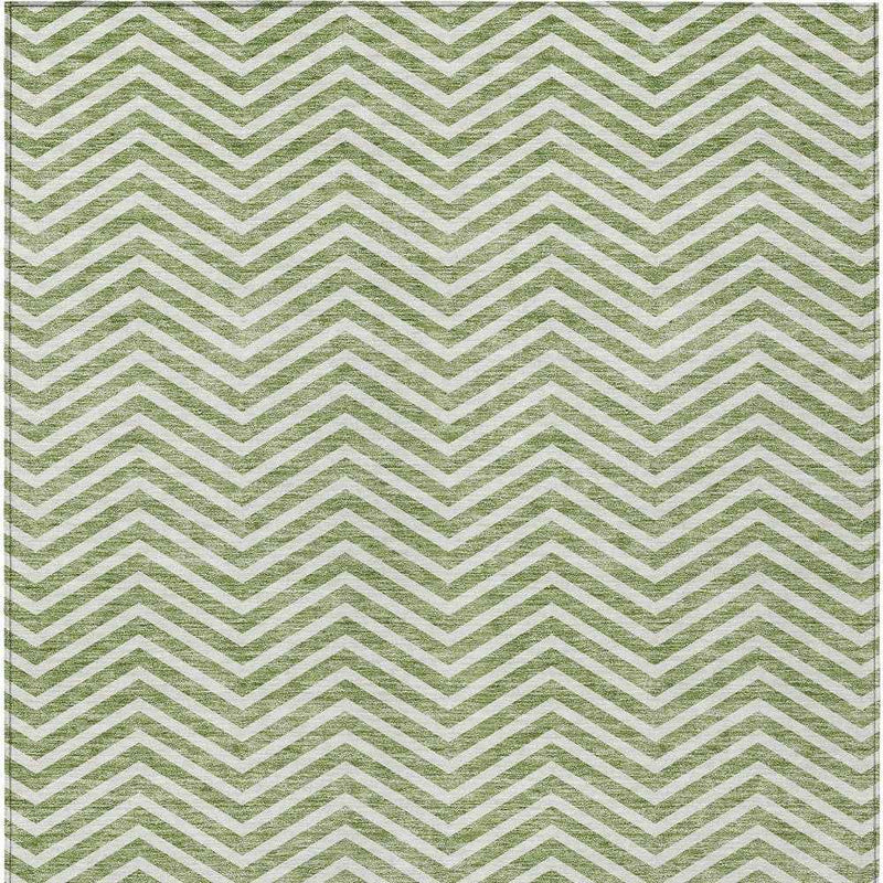 9' X 12' Green And Ivory Chevron Washable Indoor Outdoor Area Rug