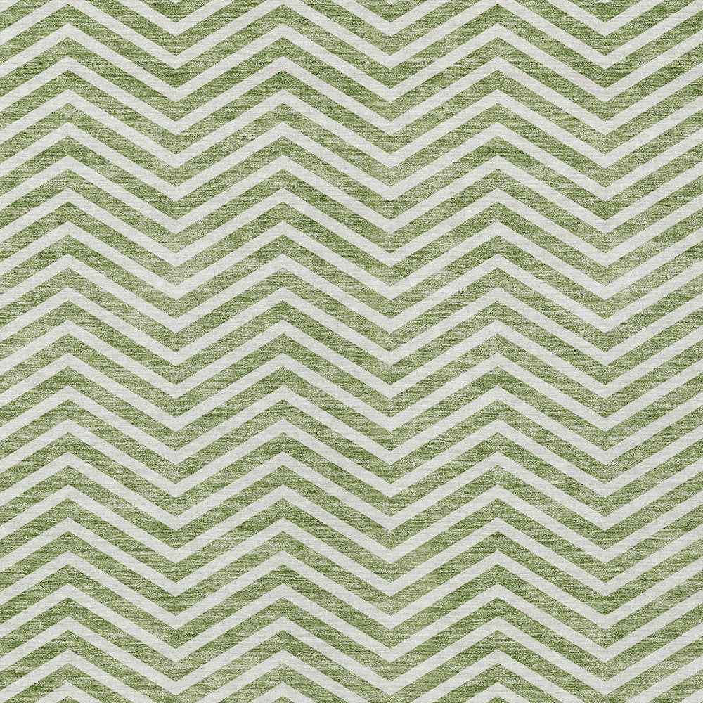 9' X 12' Green And Ivory Chevron Washable Indoor Outdoor Area Rug