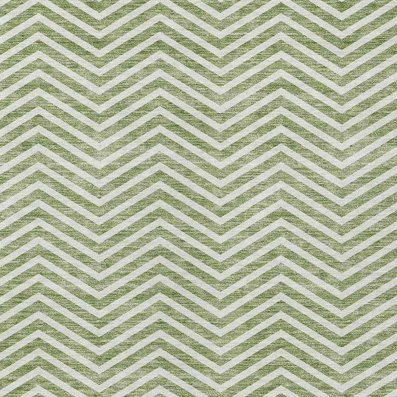 9' X 12' Green And Ivory Chevron Washable Indoor Outdoor Area Rug