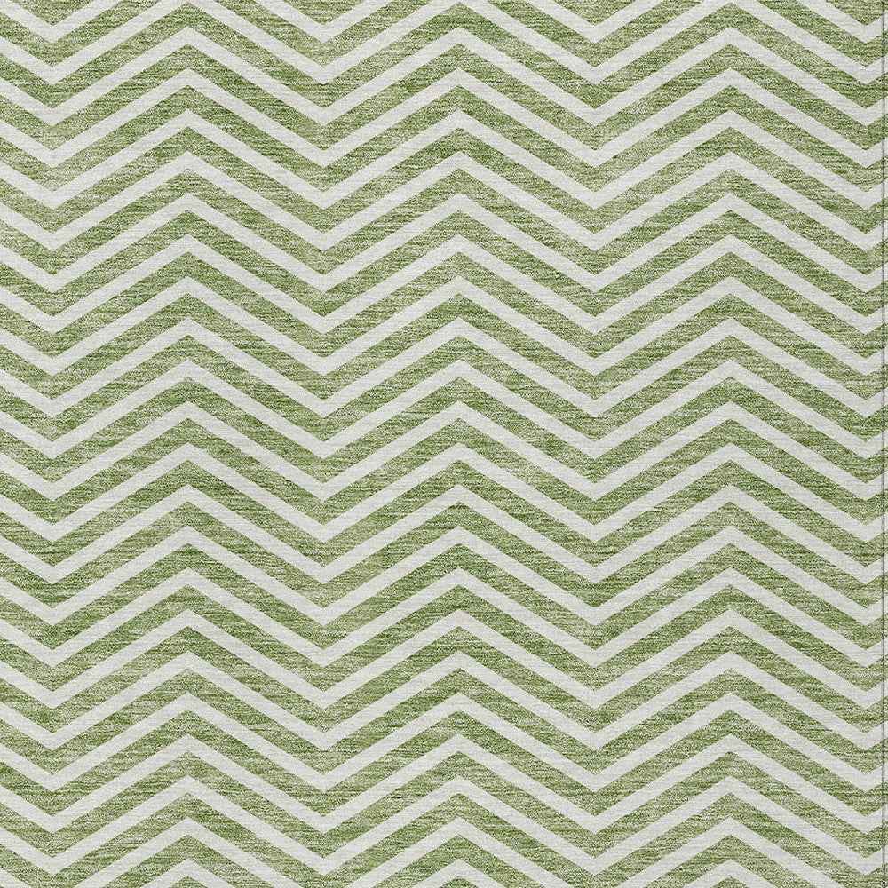 5' X 8' Green And Ivory Chevron Washable Indoor Outdoor Area Rug