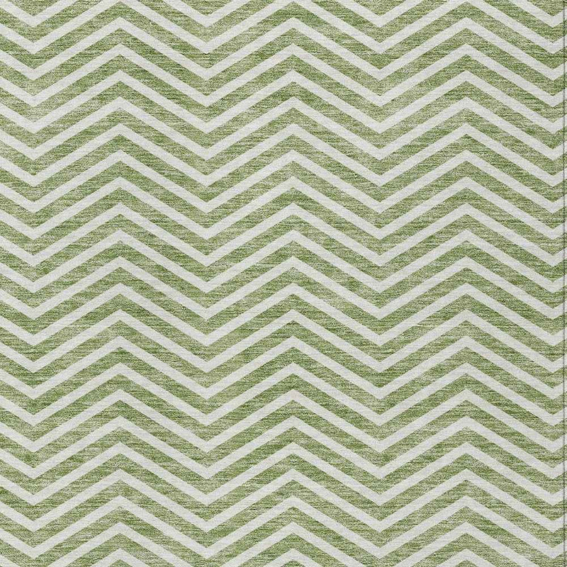 5' X 8' Green And Ivory Chevron Washable Indoor Outdoor Area Rug