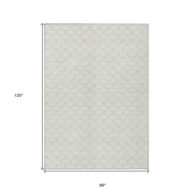 8' X 10' Ivory And Beige Geometric Washable Indoor Outdoor Area Rug