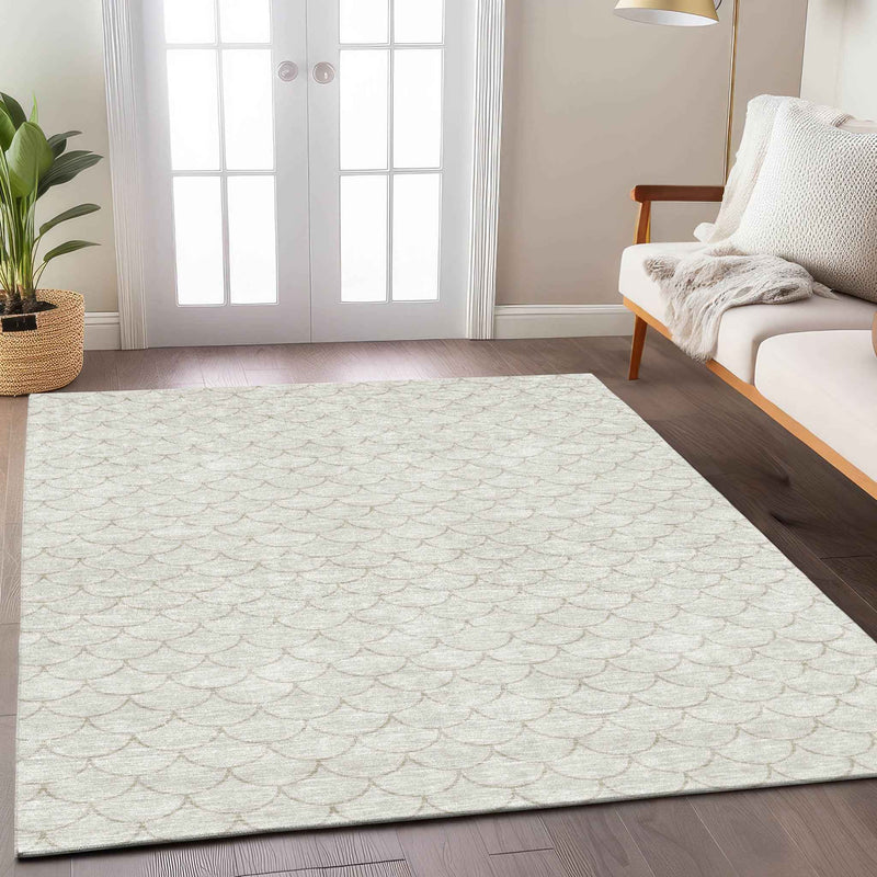 8' X 10' Ivory And Beige Geometric Washable Indoor Outdoor Area Rug