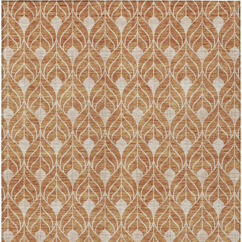 8' X 10' Copper And Beige Geometric Washable Indoor Outdoor Area Rug