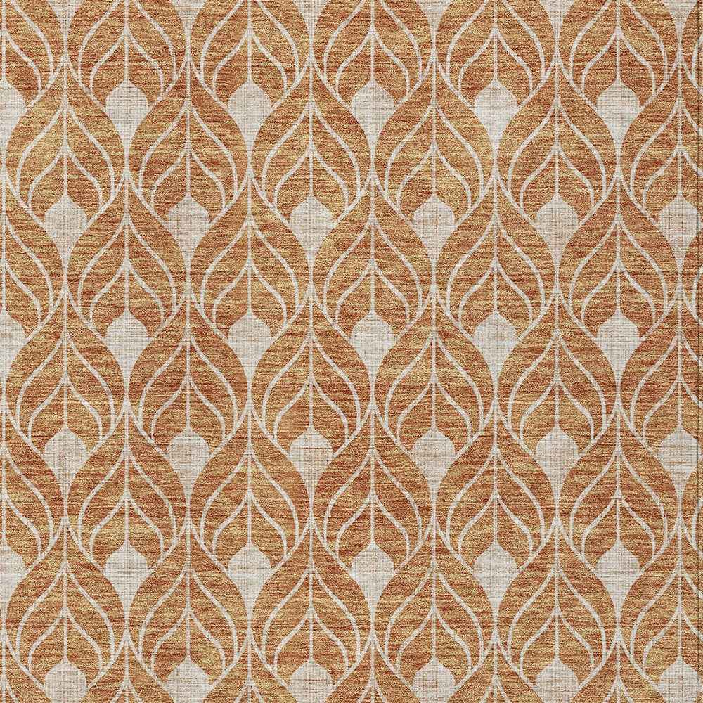8' X 10' Copper And Beige Geometric Washable Indoor Outdoor Area Rug