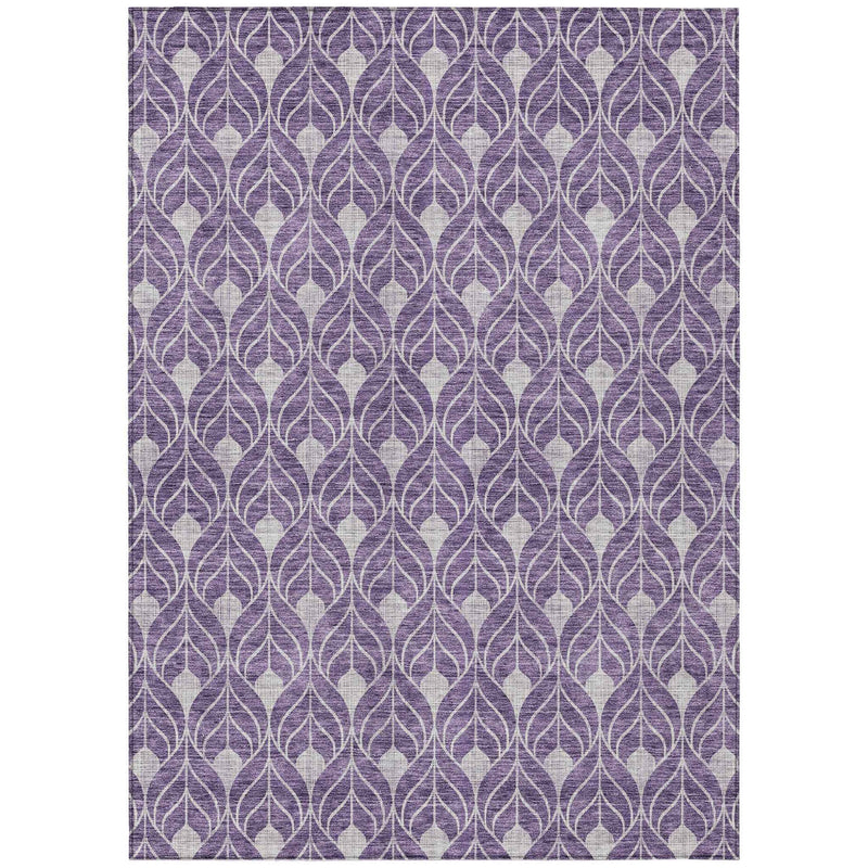 8' X 10' Purple And Ivory Geometric Washable Indoor Outdoor Area Rug