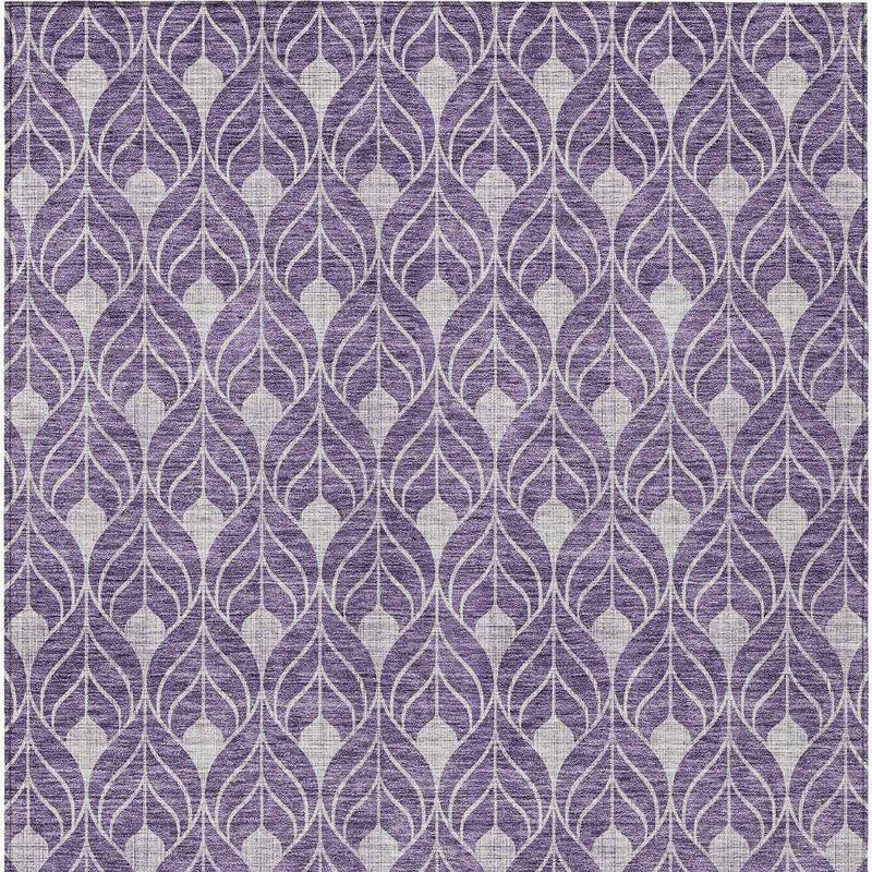 8' X 10' Purple And Ivory Geometric Washable Indoor Outdoor Area Rug
