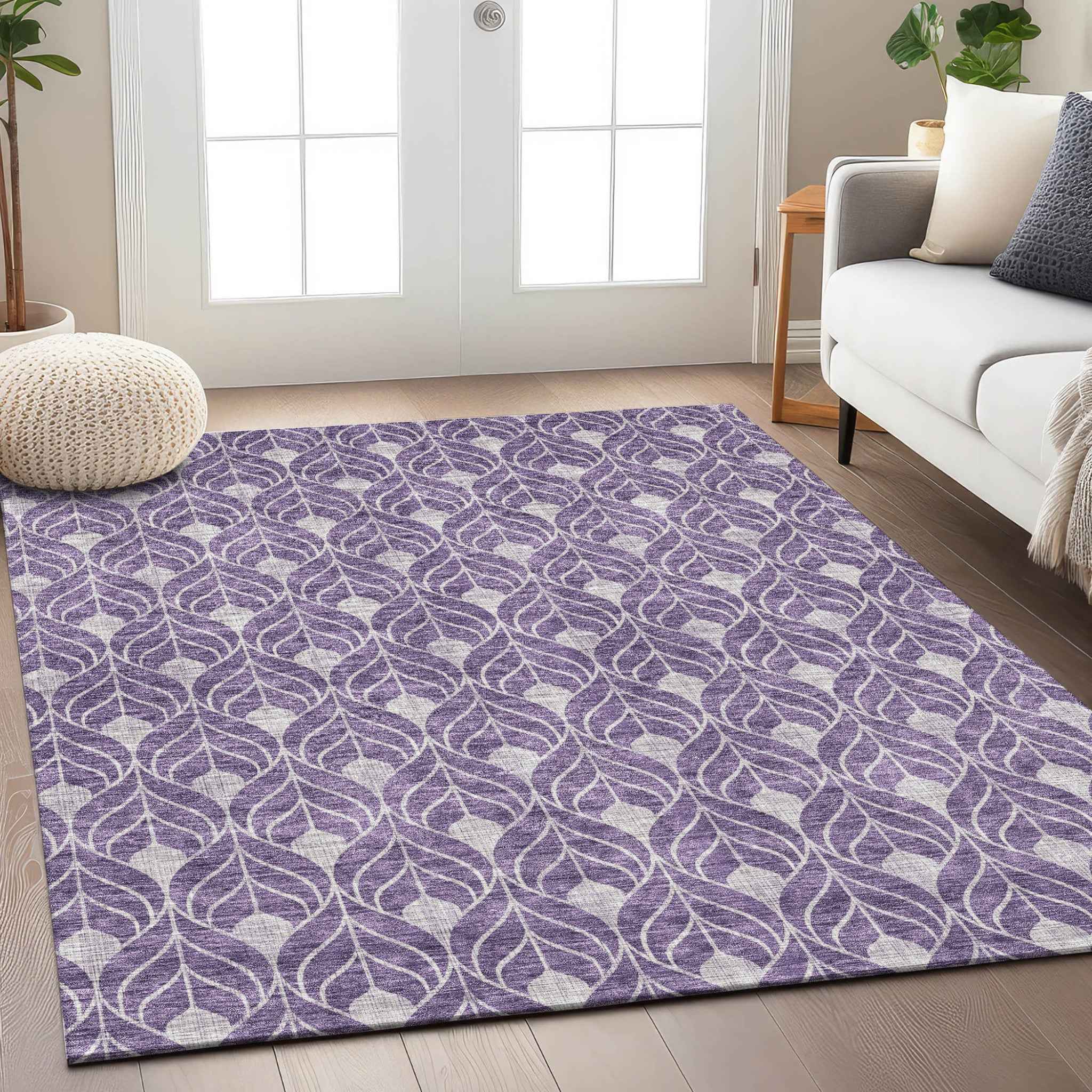 8' X 10' Purple And Ivory Geometric Washable Indoor Outdoor Area Rug