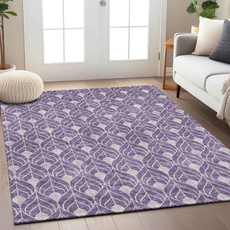 8' X 10' Purple And Ivory Geometric Washable Indoor Outdoor Area Rug