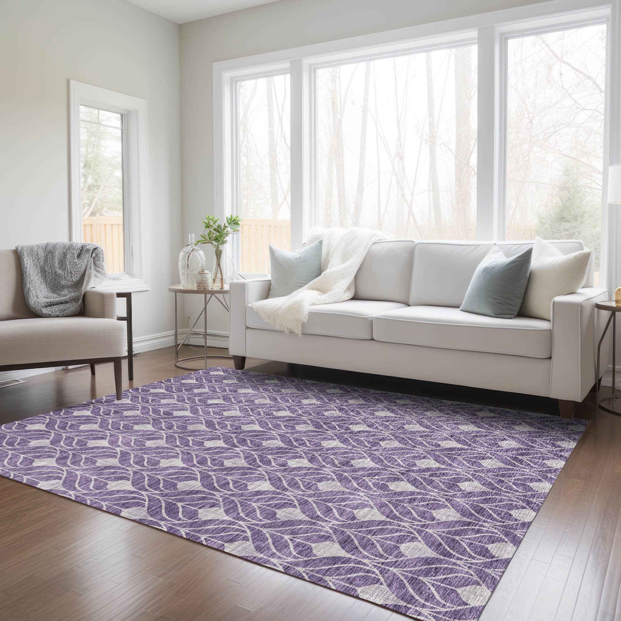 8' X 10' Purple And Ivory Geometric Washable Indoor Outdoor Area Rug