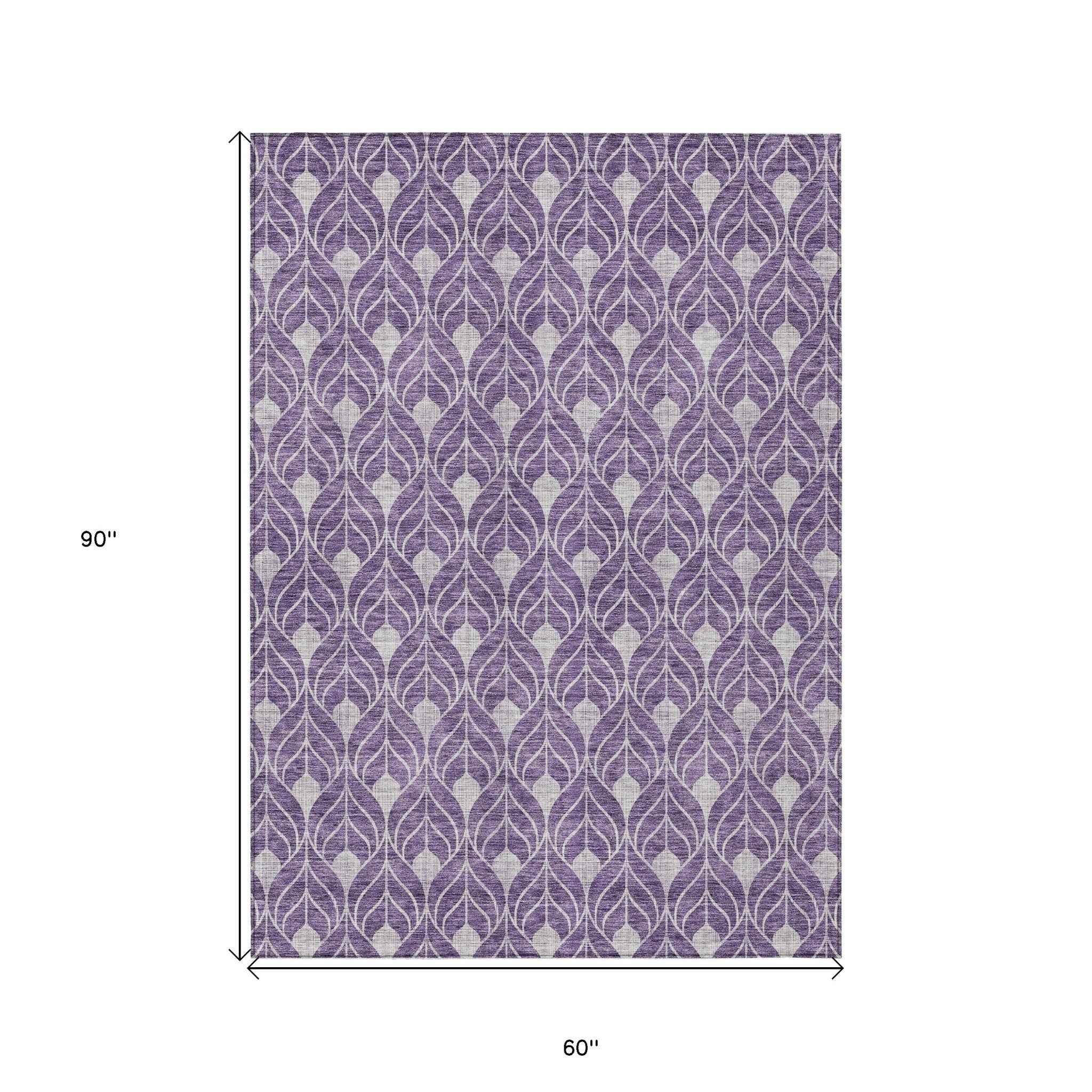 5' X 8' Purple And Ivory Geometric Washable Indoor Outdoor Area Rug