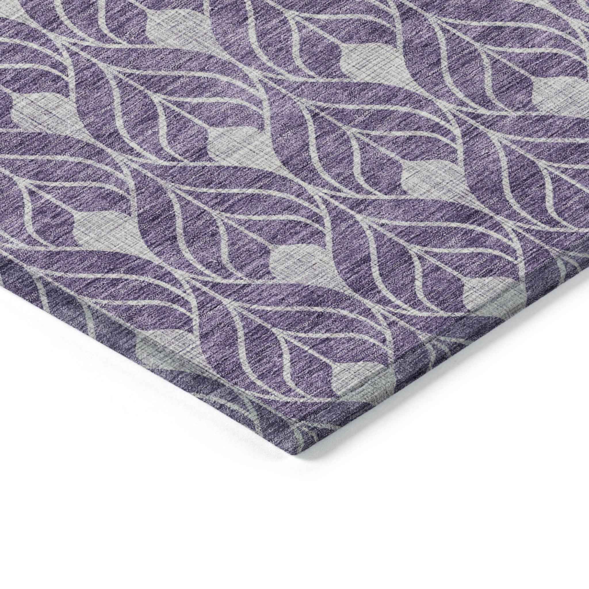 5' X 8' Purple And Ivory Geometric Washable Indoor Outdoor Area Rug
