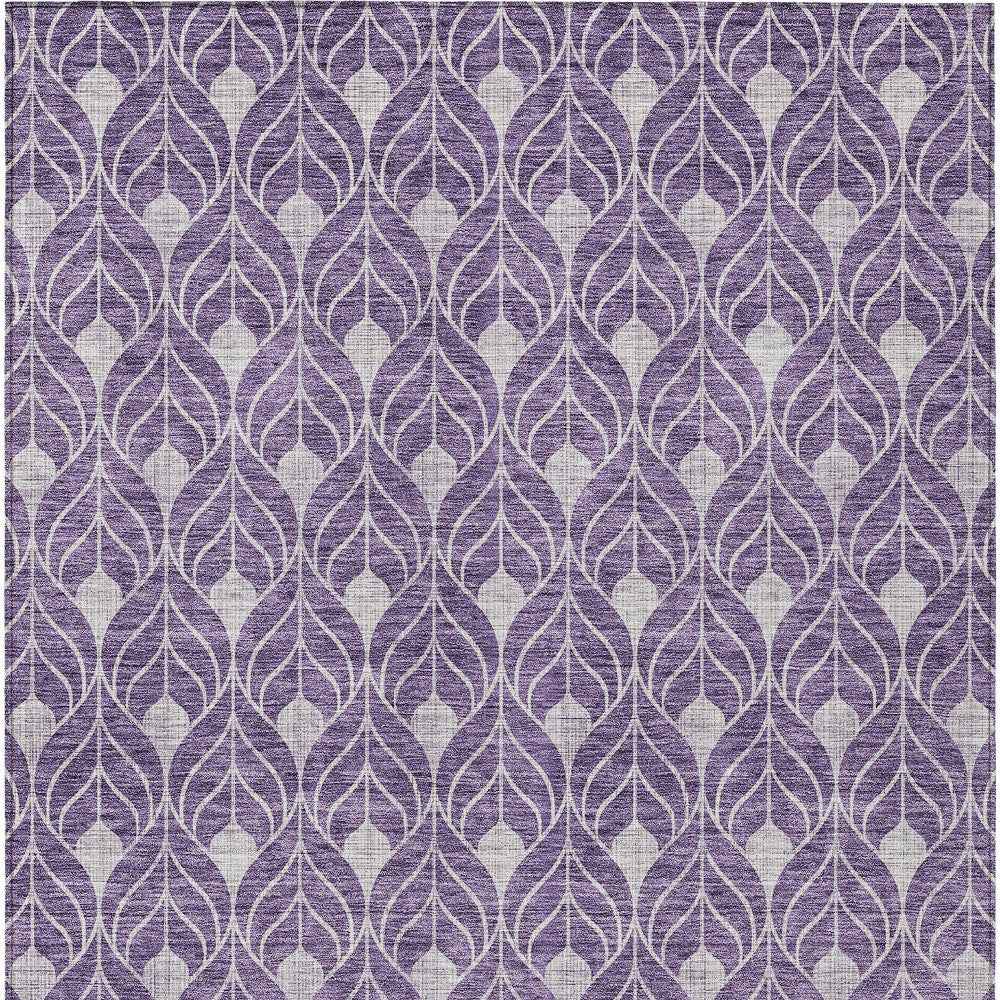 5' X 8' Purple And Ivory Geometric Washable Indoor Outdoor Area Rug