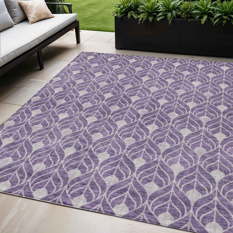 5' X 8' Purple And Ivory Geometric Washable Indoor Outdoor Area Rug