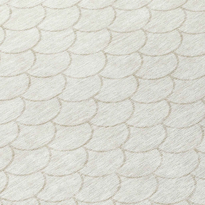 8' Ivory And Beige Round Geometric Washable Indoor Outdoor Area Rug