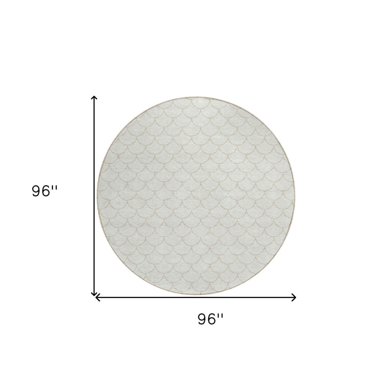 8' Ivory And Beige Round Geometric Washable Indoor Outdoor Area Rug