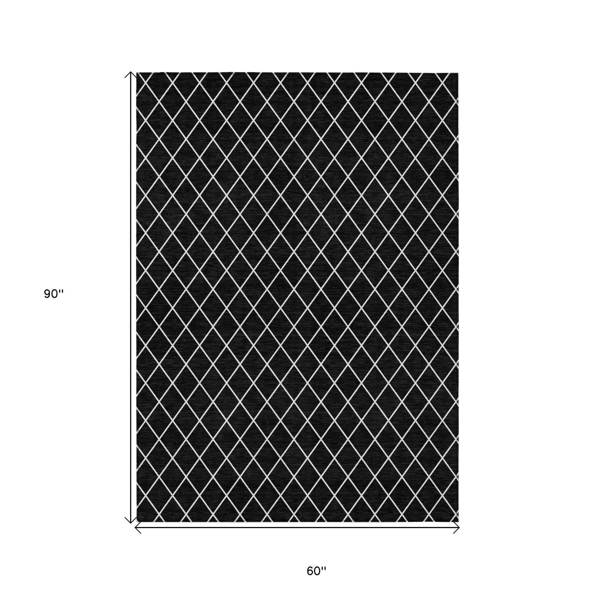 5' X 8' Black And Ivory Geometric Washable Indoor Outdoor Area Rug