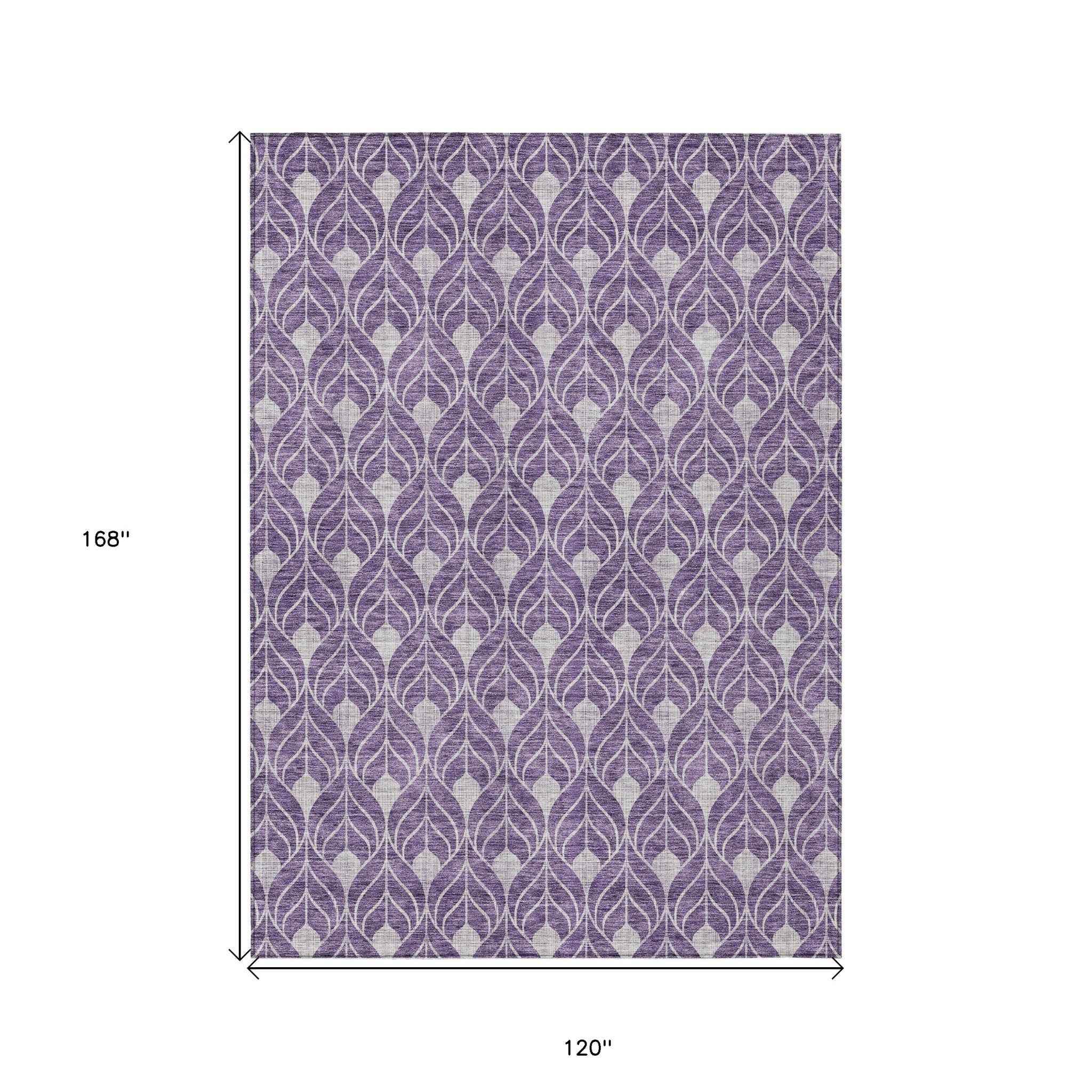 10' X 14' Purple And Ivory Geometric Washable Indoor Outdoor Area Rug