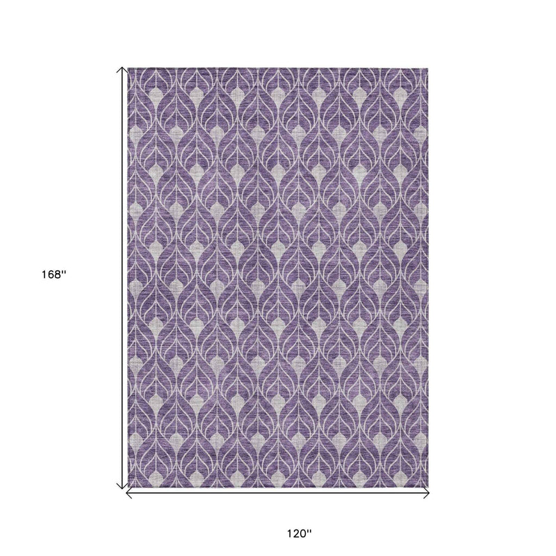 10' X 14' Purple And Ivory Geometric Washable Indoor Outdoor Area Rug