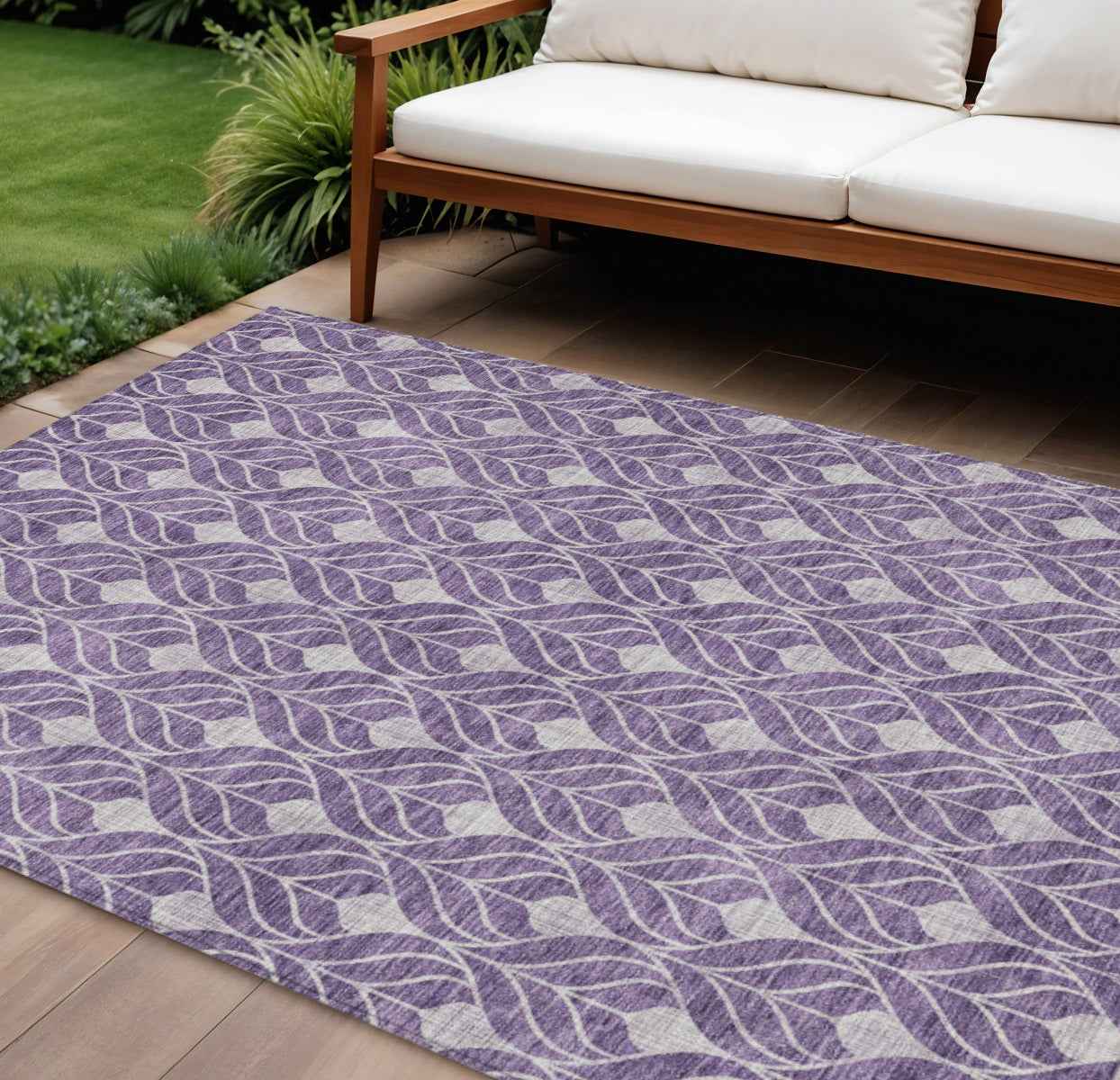 10' X 14' Purple And Ivory Geometric Washable Indoor Outdoor Area Rug