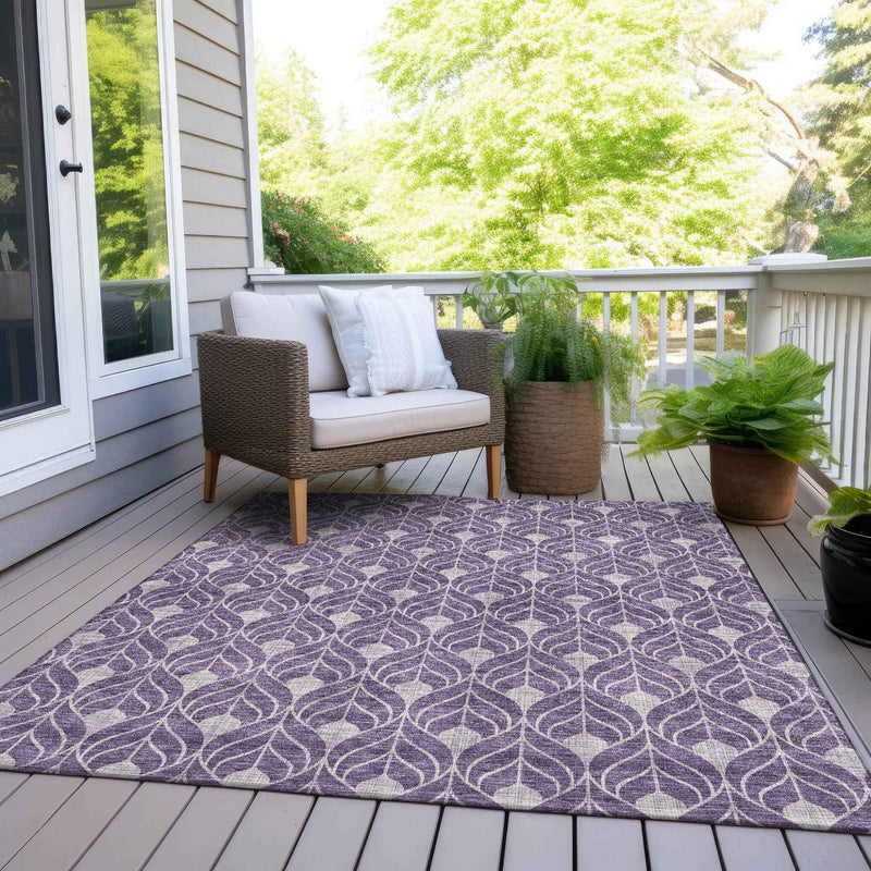 10' X 14' Purple And Ivory Geometric Washable Indoor Outdoor Area Rug