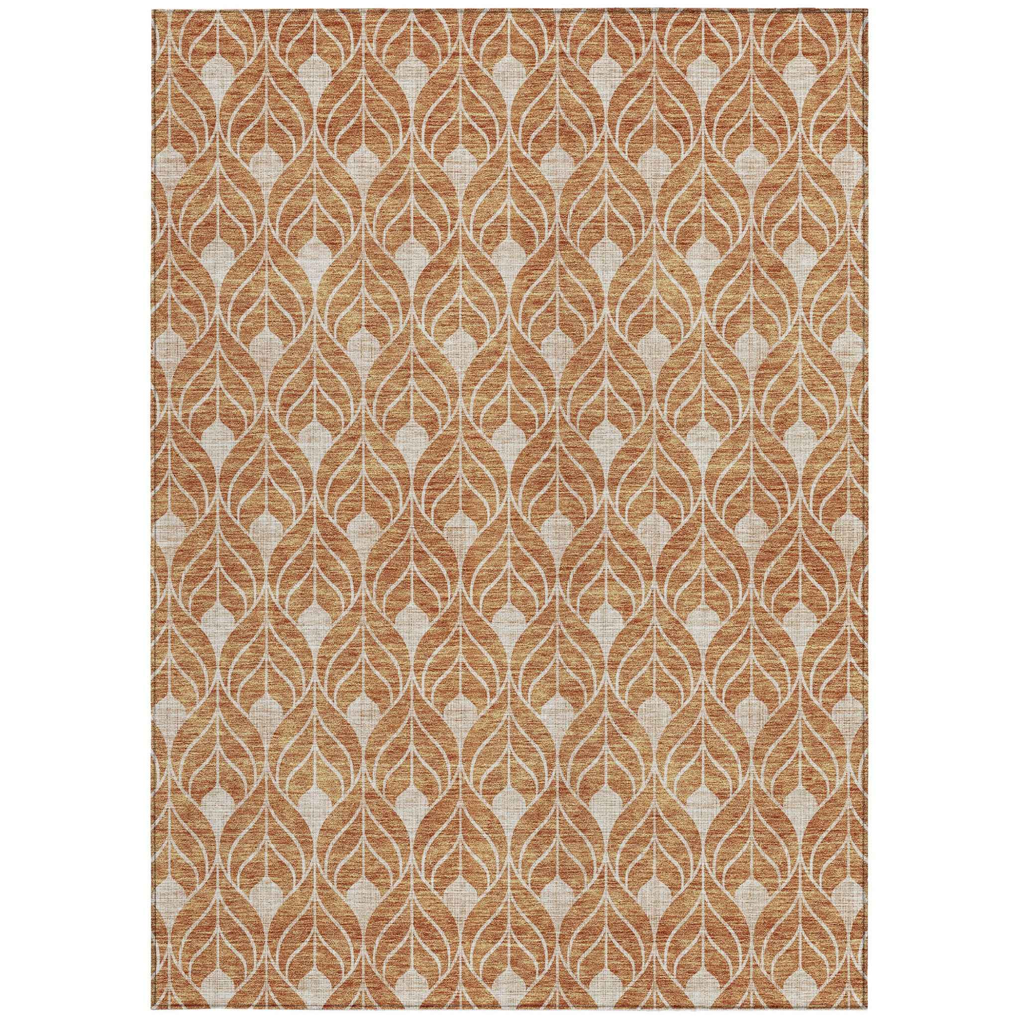 5' X 8' Copper And Beige Geometric Washable Indoor Outdoor Area Rug