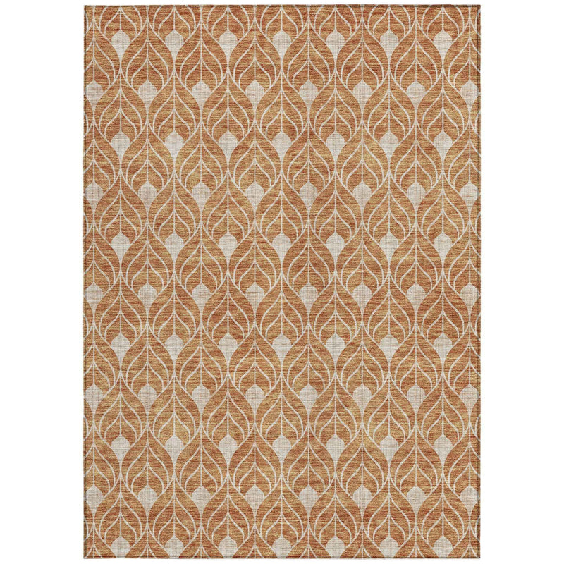 5' X 8' Copper And Beige Geometric Washable Indoor Outdoor Area Rug