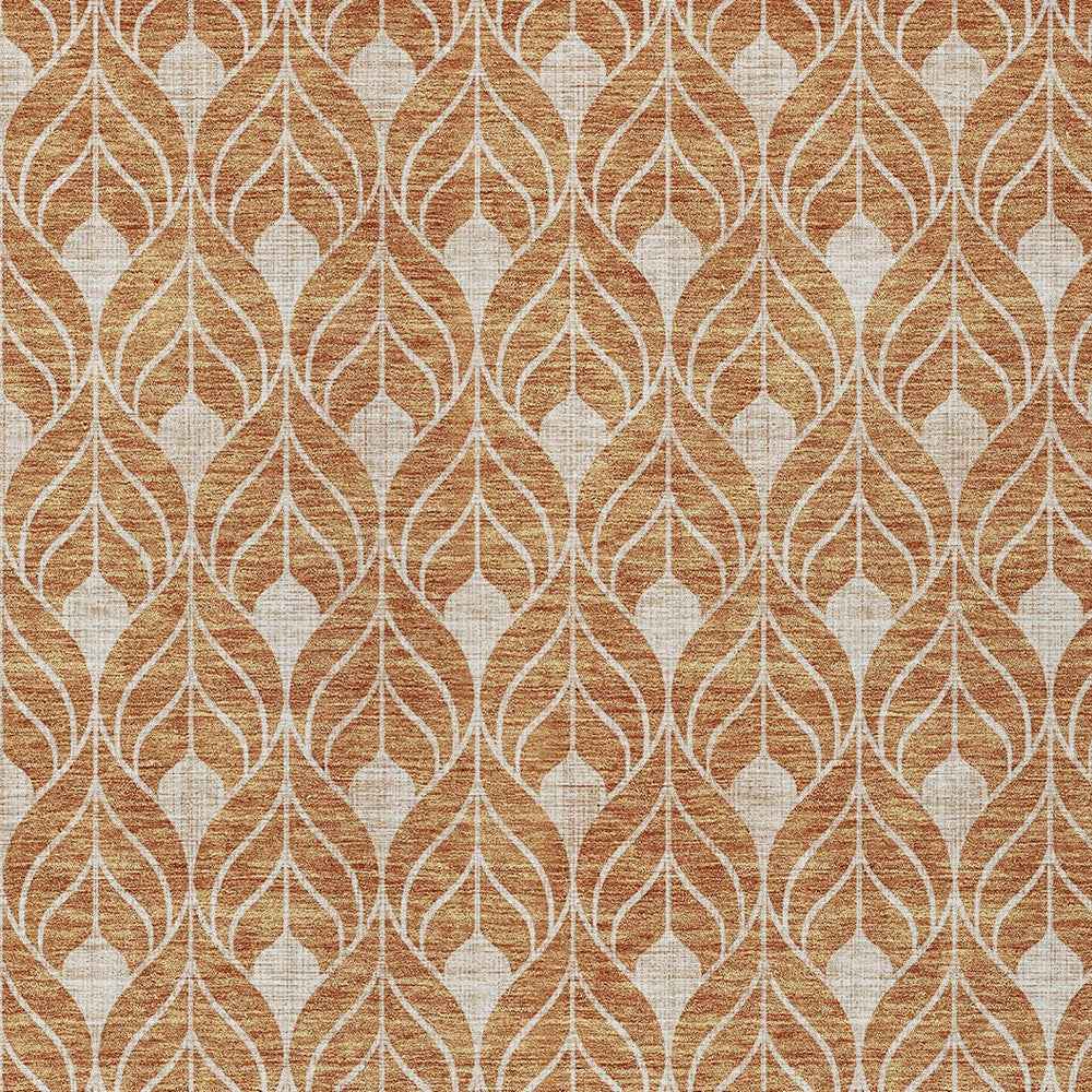 5' X 8' Copper And Beige Geometric Washable Indoor Outdoor Area Rug