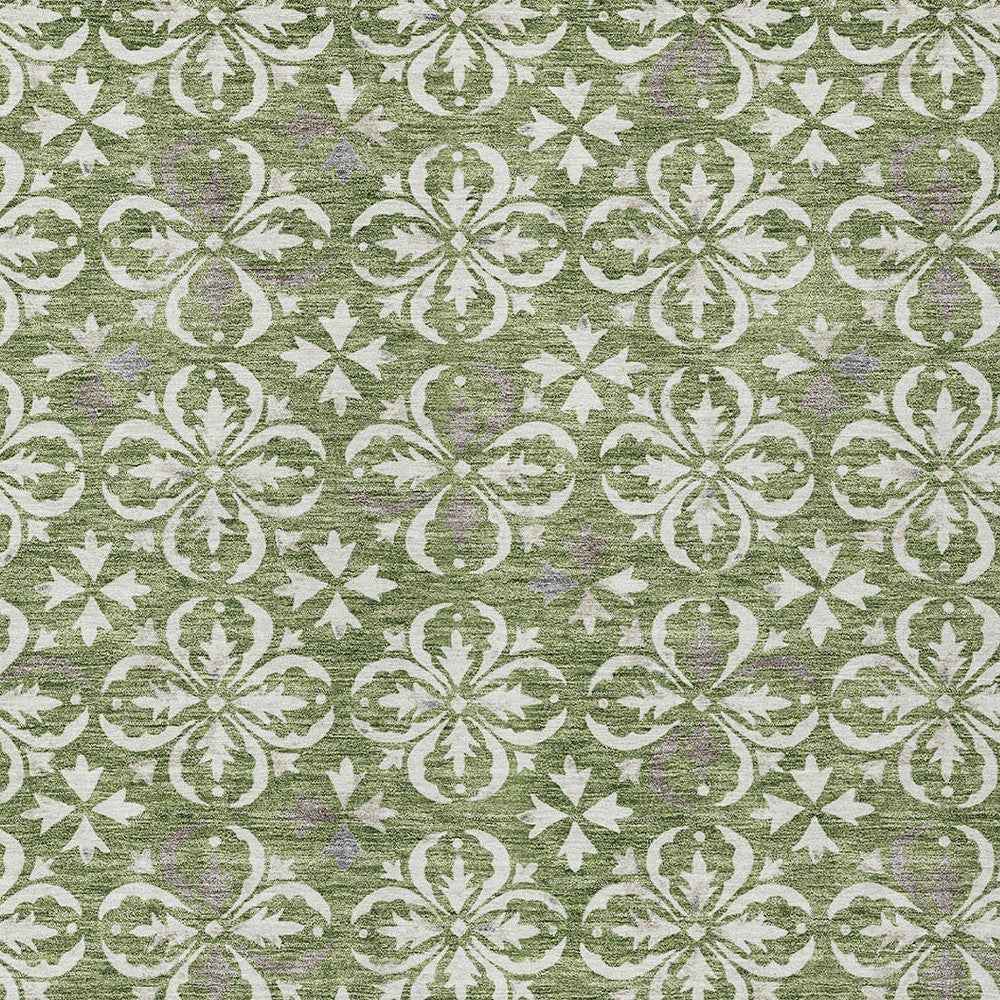 5' X 8' Green Gray And Ivory Floral Washable Indoor Outdoor Area Rug