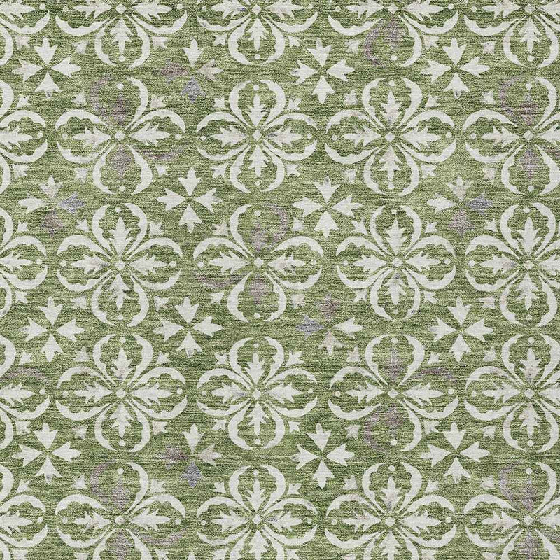 5' X 8' Green Gray And Ivory Floral Washable Indoor Outdoor Area Rug