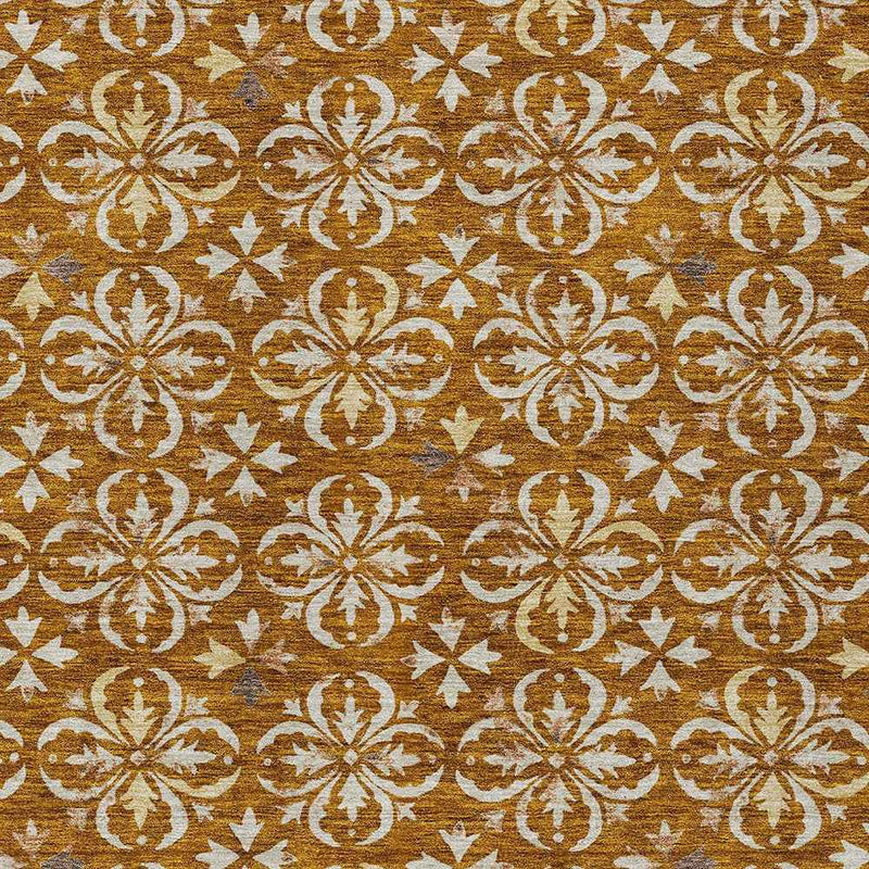 10' X 14' Copper And Beige Floral Washable Indoor Outdoor Area Rug