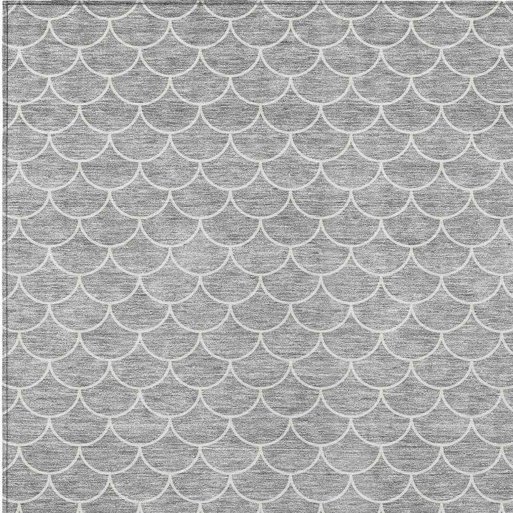 8' X 10' Gray And Ivory Geometric Washable Indoor Outdoor Area Rug