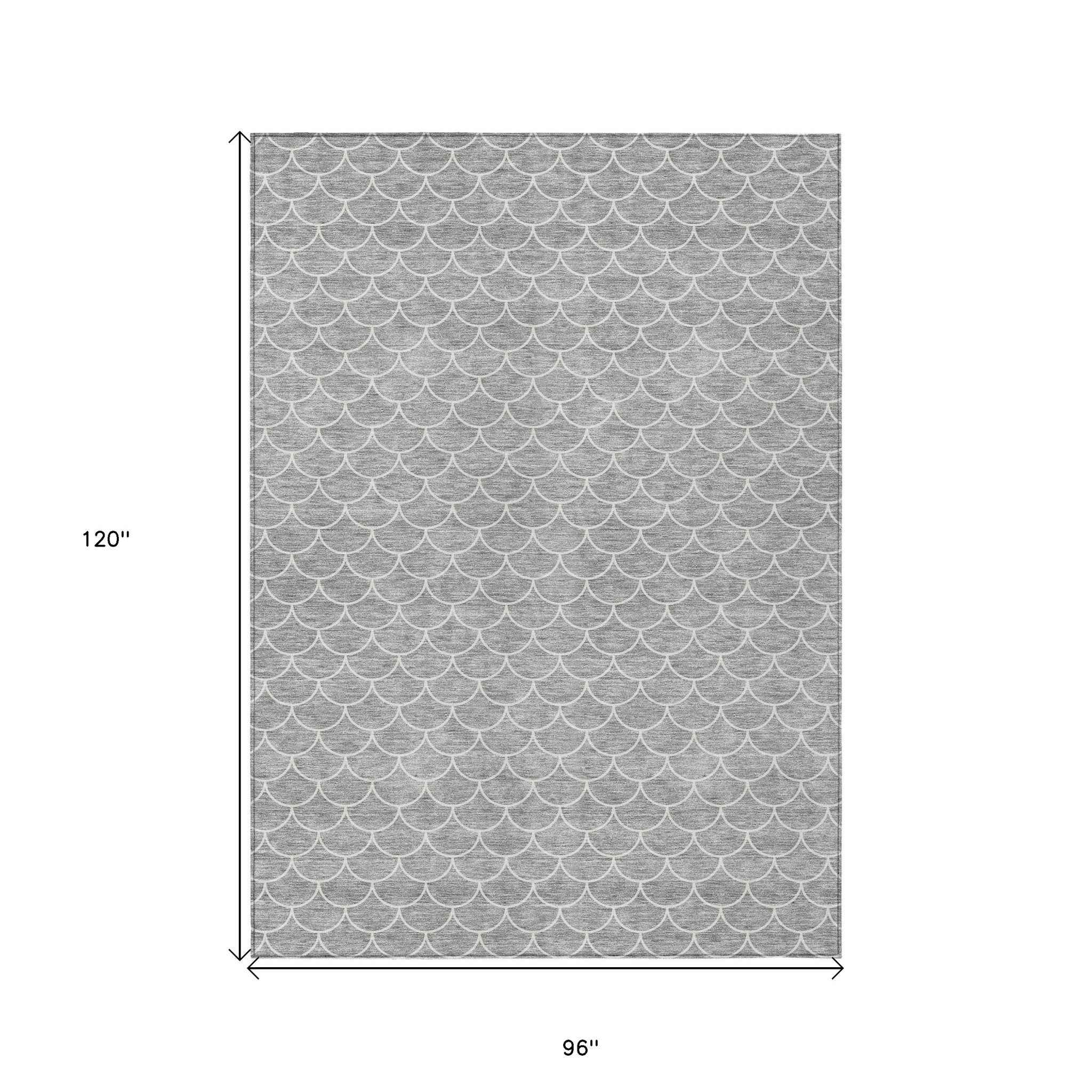 8' X 10' Gray And Ivory Geometric Washable Indoor Outdoor Area Rug